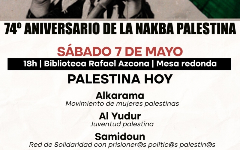 Solidaridad Palestina Rioja convoca actos de apoyo a Palestina en el 74º Aniversario de la Nakba